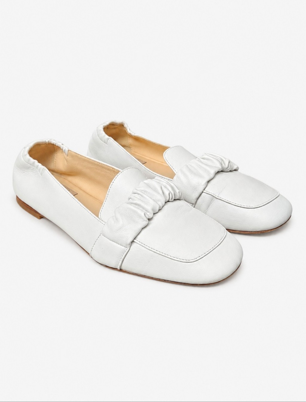 Agl | Attilio Giusti Leombruni White Ruched Leather Loafers Flats Size 38.5